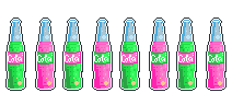 Pink and green soda bottles
