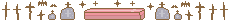 Crosses, headstones, and casket