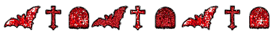 Red bats, crosses, and headstones