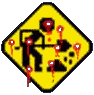 Construction sign with gunshot holes
